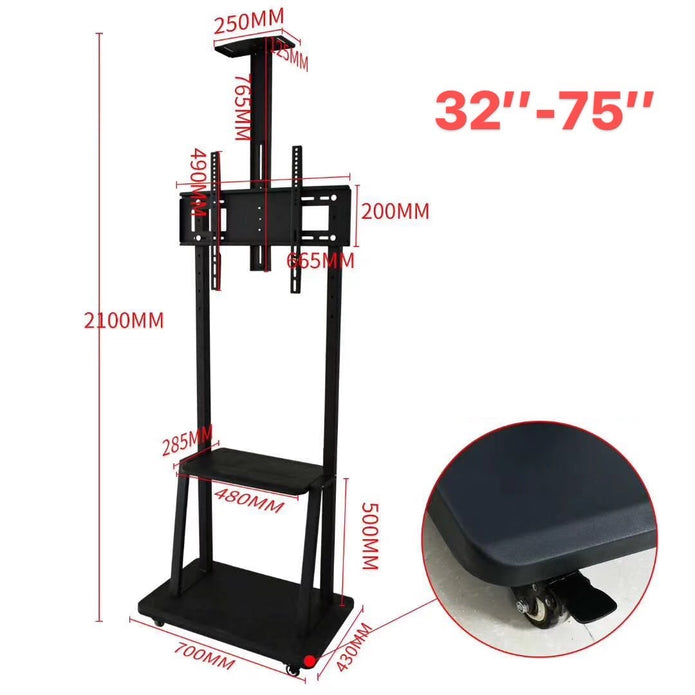 HAY-TECH TVC4-3I Mobile TV Cart Floor Stand with Wheels