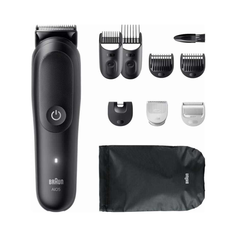 Braun AIO5540 All-in-One Trimmer Series 5 – 9-in-1 Grooming Kit with SkinGuard, 14 Length Settings & 120 Min Runtime