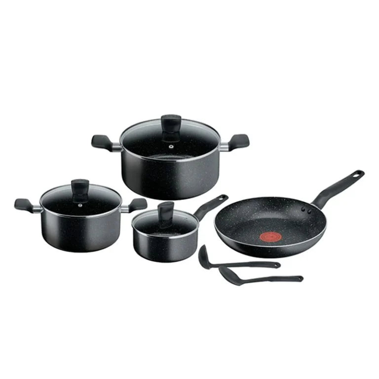 Tefal Super Cook B459S984 9-Piece Non-Stick Cookware Set – Titanium Coating, Thermo-Spot, Black
