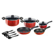 Tefal Tempo Flame G6 C3079282 12-Piece Non-Stick Cookware Set – Titanium, Thermo-Spot, Red