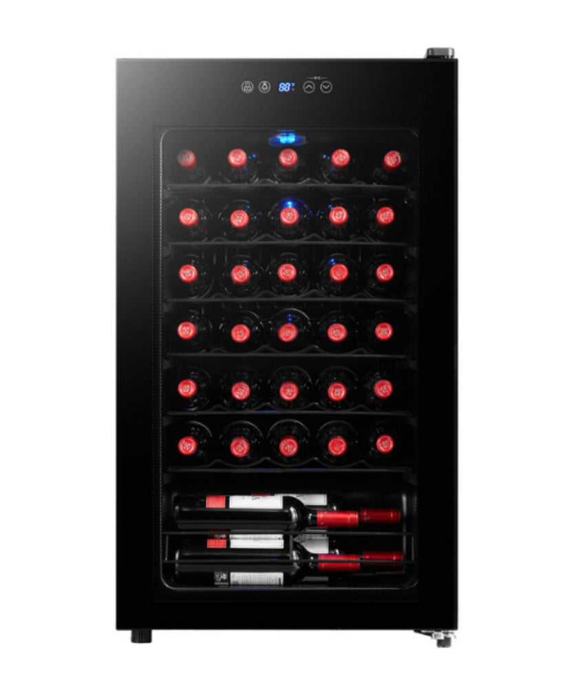 Midea 93L Wine Cooler MDRW150FGG22 34 Bottles Glass Door Adjustable Temperature LED Light Black