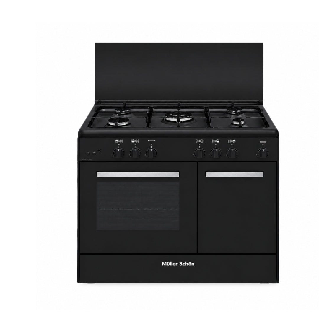 Muller Schon MSGC90BK 90cm Free Standing Gas Cooker Black – 5 Burner Gas Oven with Grill