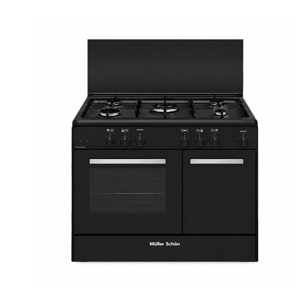 Muller Schon MSGC90BK 90cm Free Standing Gas Cooker Black – 5 Burner Gas Oven with Grill
