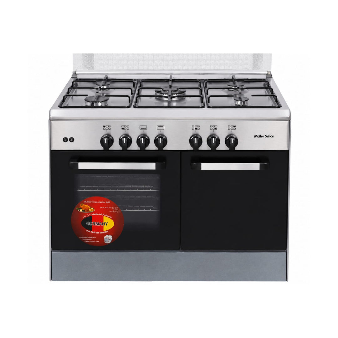 Muller Schon MSGC90ST 90cm Free Standing Gas Cooker Stainless – 5 Burner Gas Oven with Grill