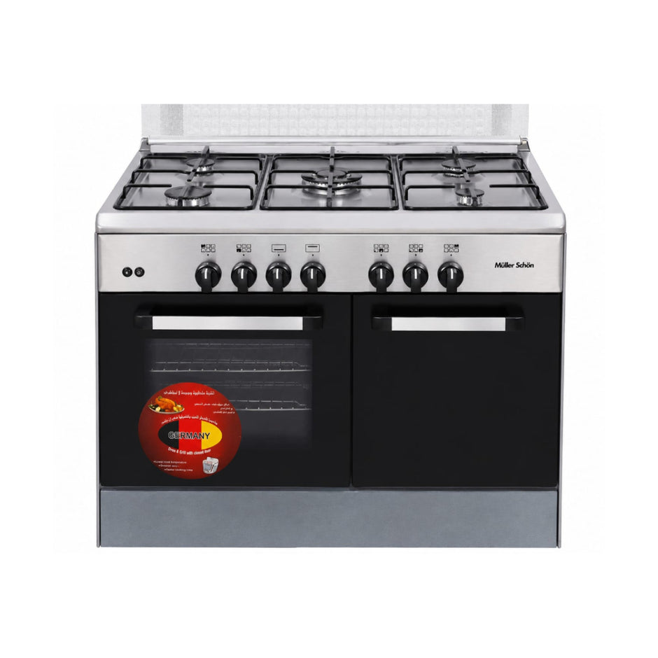 Muller Schon MSGC90ST 90cm Free Standing Gas Cooker Stainless – 5 Burner Gas Oven with Grill