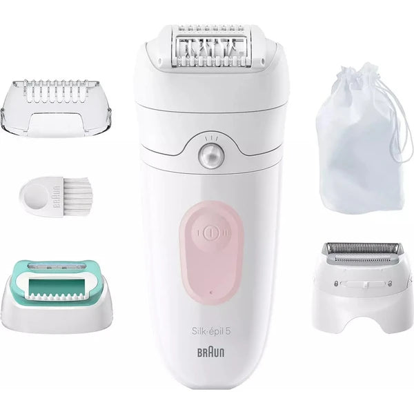Braun SE5-050 Silk-épil 5 Epilator – Wet & Dry Hair Removal Device with SmartLight, MicroGrip Tweezers & 40 Min Runtime