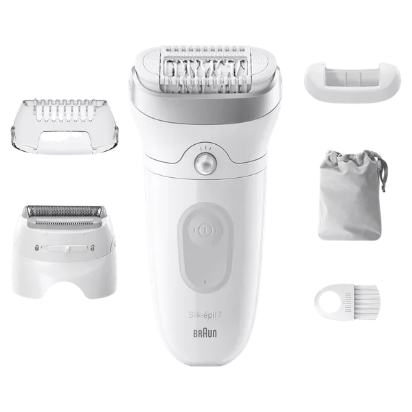 Braun SE7-041 Silk-épil 7 Epilator – Wet & Dry Hair Removal Device with Wide Head, SmartLight & Shaver + Trimmer Kit