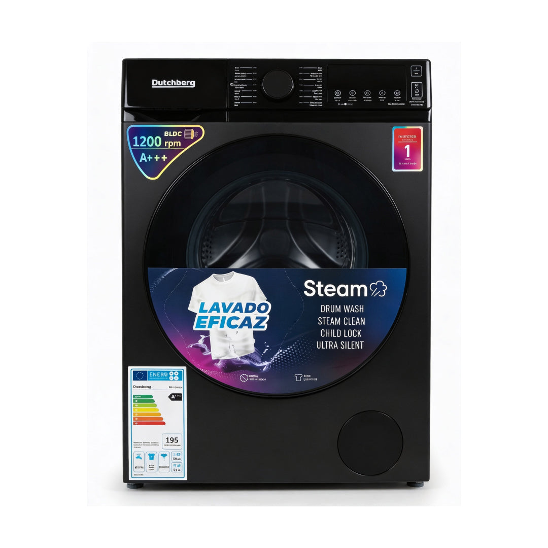 Dutchberg 8KG 1200RPM Inverter Washing Machine Black – Front Load Washer