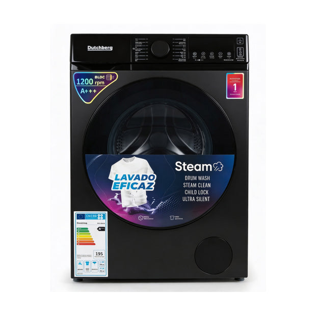 Dutchberg 8KG 1200RPM Inverter Washing Machine Black – Front Load Washer