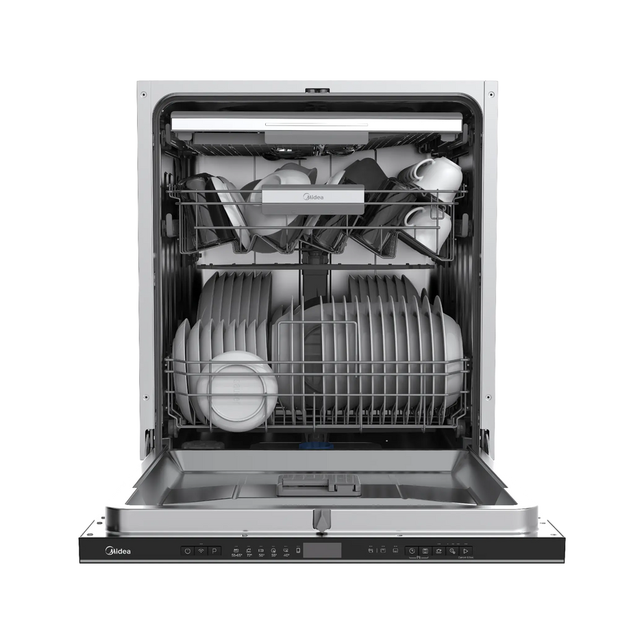 Midea Built-In Smart Dishwasher 14 Place WQP14-W7703M – WiFi, Auto Open, 3 Racks, Silver
