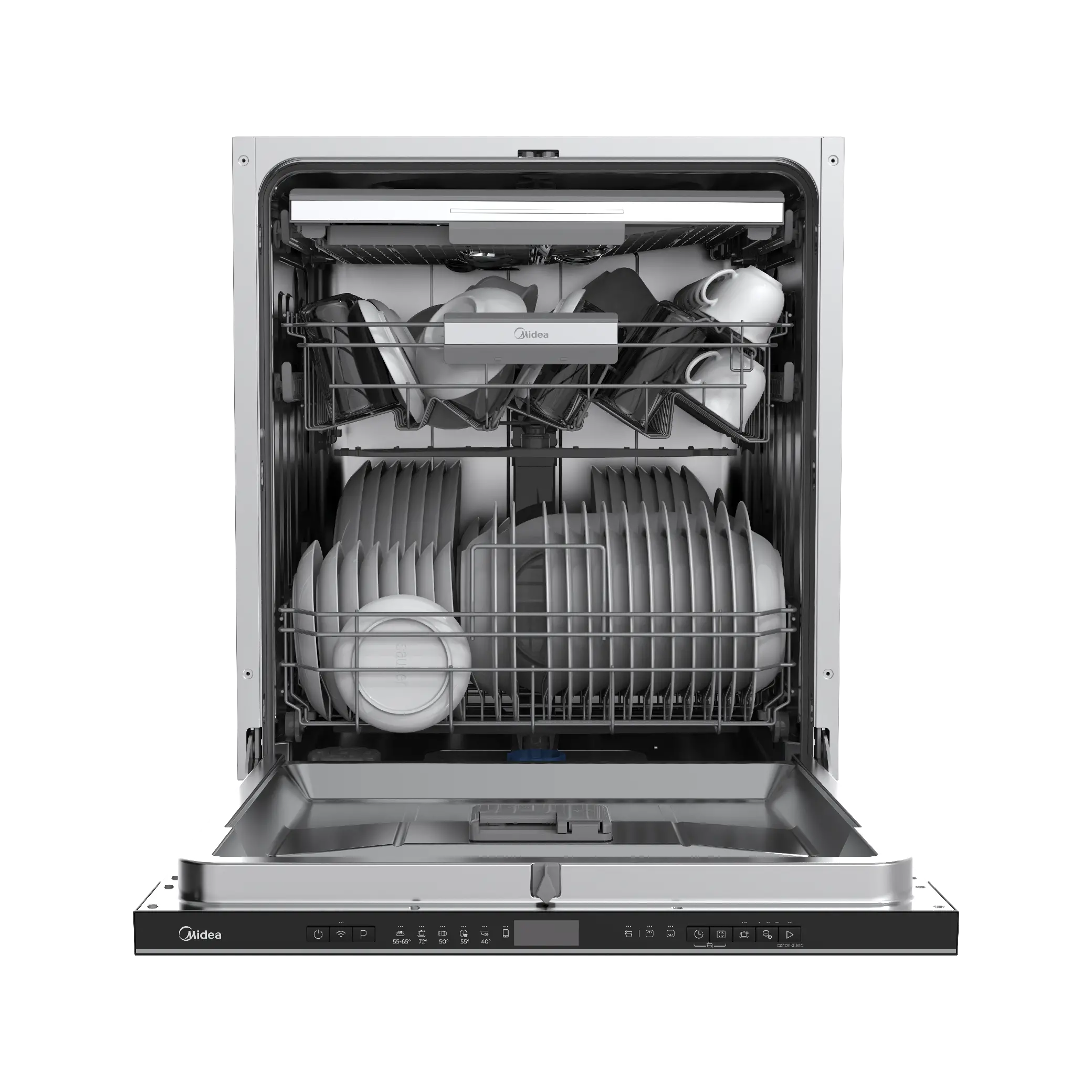 Midea Built-In Smart Dishwasher 14 Place WQP14-W7703M – WiFi, Auto Open, 3 Racks, Silver